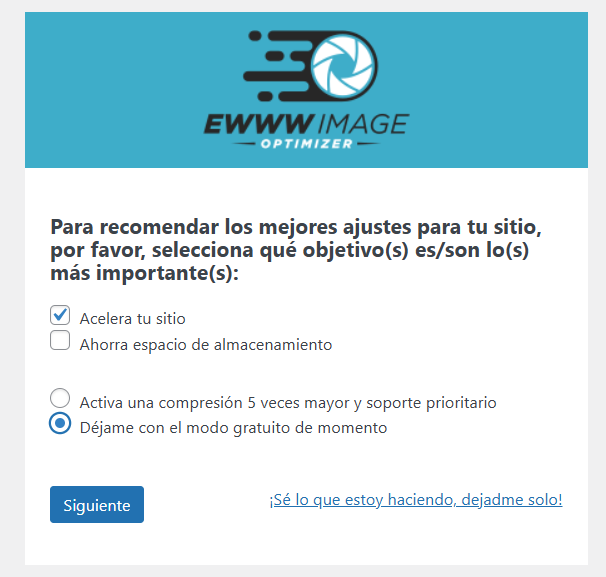 ajustes iniciales EWWW Image Optimizer